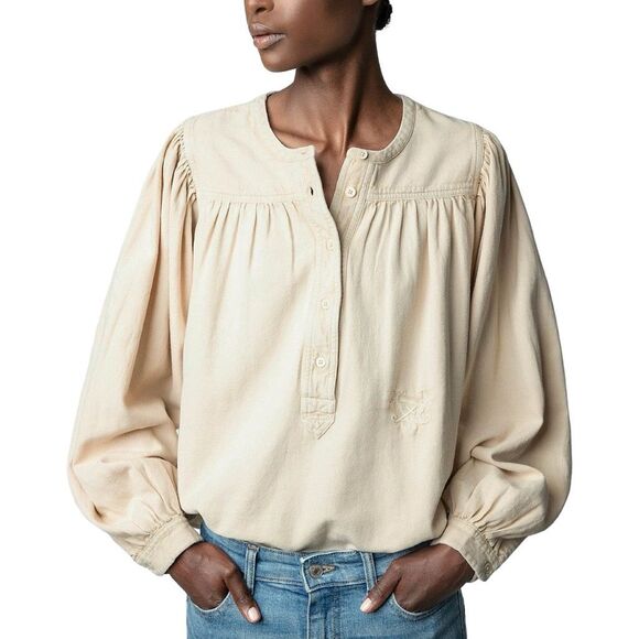 Zadig & Voltaire Tigy Cotton Twill Blouse - Size Large - Sugar - $328 Retail - Picture 1 of 9
